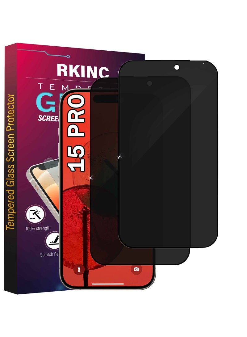RKINC Screen Protector [2-Pack] for iPhone 15 / iPhone 15 Pro 6.1-Inch, Privacy Tempered Glass Film Screen Protector, [Anti Spy][LifetimeWarranty][Anti-Scratch][Bubble-Free] - Image 1